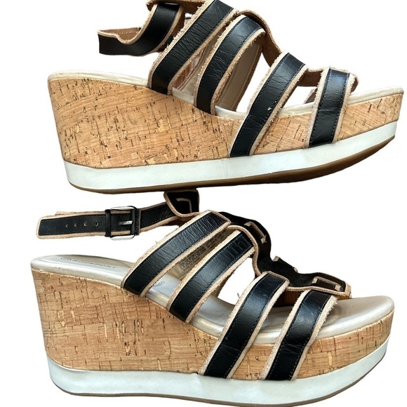 Rockport Gladiator Wedge Sandals Black and White w/ Cork‎ Size 9 Adidas Adiprene - Picture 2 of 8